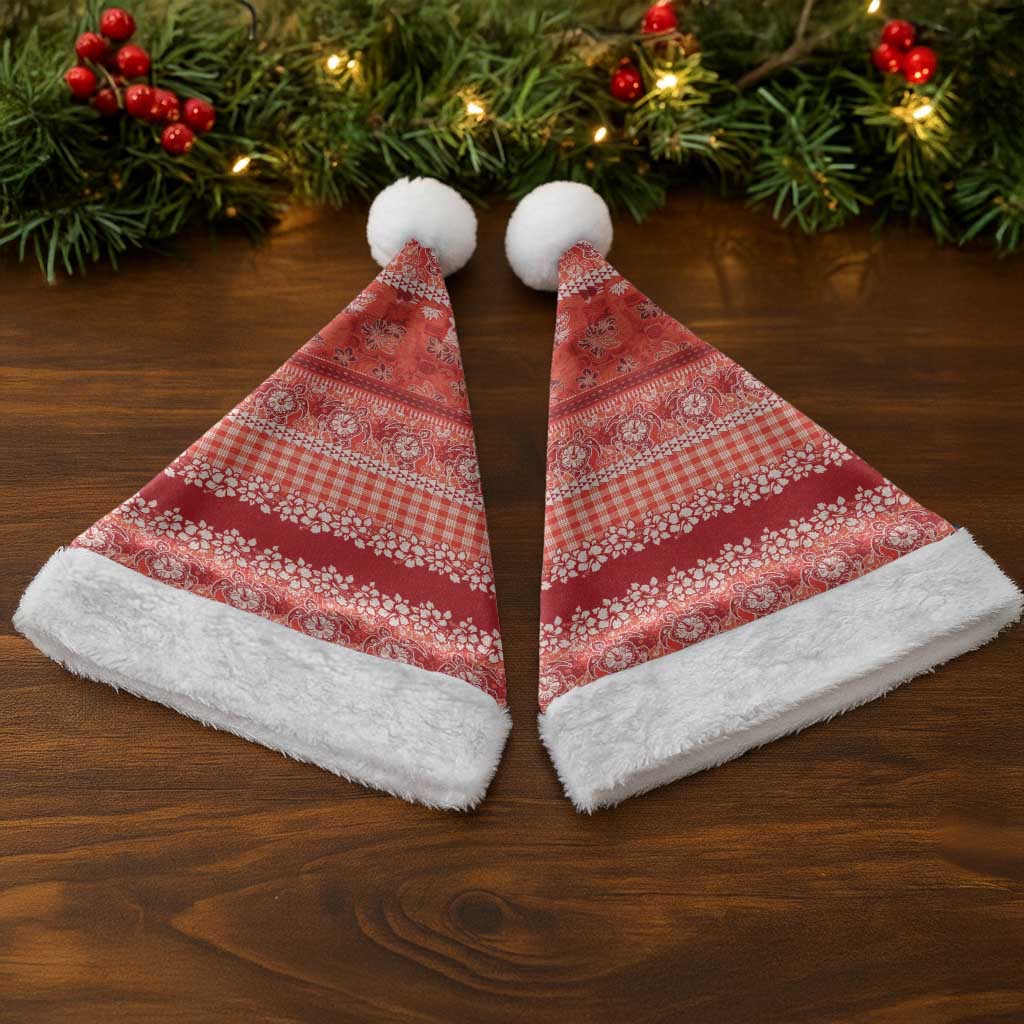 Hawaiian Hibiscus Honu Christmas Santa Hat Red Mele Kalikimaka Palaka Spirit LT9 - Polynesian Pride