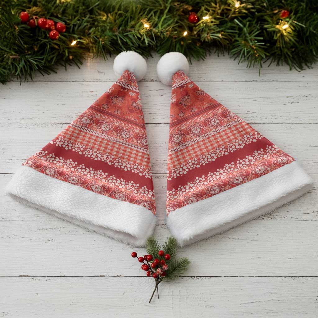 Hawaiian Hibiscus Honu Christmas Santa Hat Red Mele Kalikimaka Palaka Spirit LT9 - Polynesian Pride