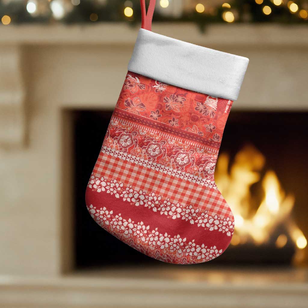 Hawaiian Hibiscus Honu Christmas Stocking Red Mele Kalikimaka Palaka Spirit LT9 Set of 2 Red - Polynesian Pride
