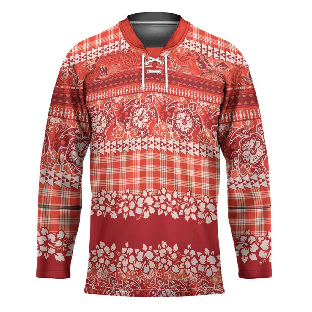 Hawaiian Hibiscus Honu Hockey Jersey Red Mele Kalikimaka Palaka Spirit LT9 Unisex Red - Polynesian Pride