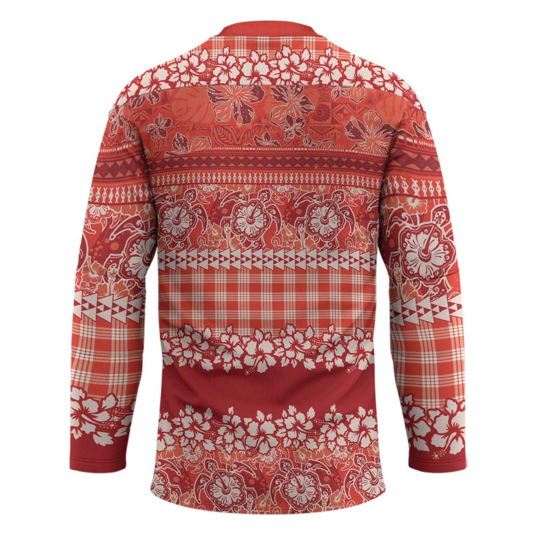 Hawaiian Hibiscus Honu Hockey Jersey Red Mele Kalikimaka Palaka Spirit LT9 - Polynesian Pride