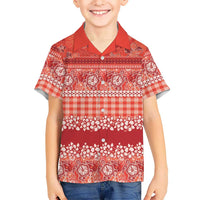 Hawaiian Hibiscus Honu Kid Hawaiian Shirt Red Mele Kalikimaka Palaka Spirit LT9 Kid Red - Polynesian Pride