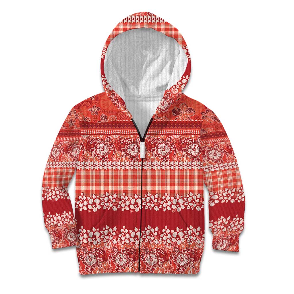 Hawaiian Hibiscus Honu Kid Hoodie Red Mele Kalikimaka Palaka Spirit LT9 Zip Hoodie Red - Polynesian Pride