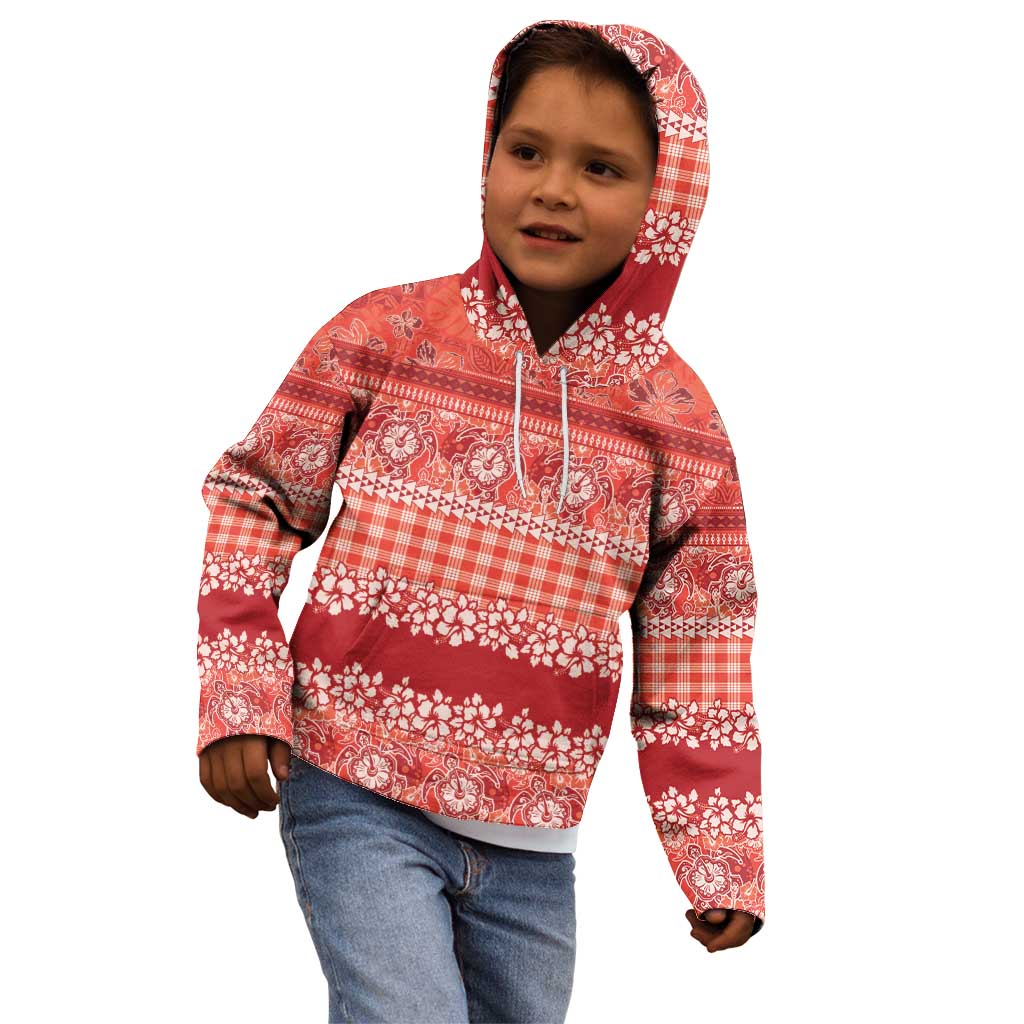 Hawaiian Hibiscus Honu Kid Hoodie Red Mele Kalikimaka Palaka Spirit LT9 - Polynesian Pride