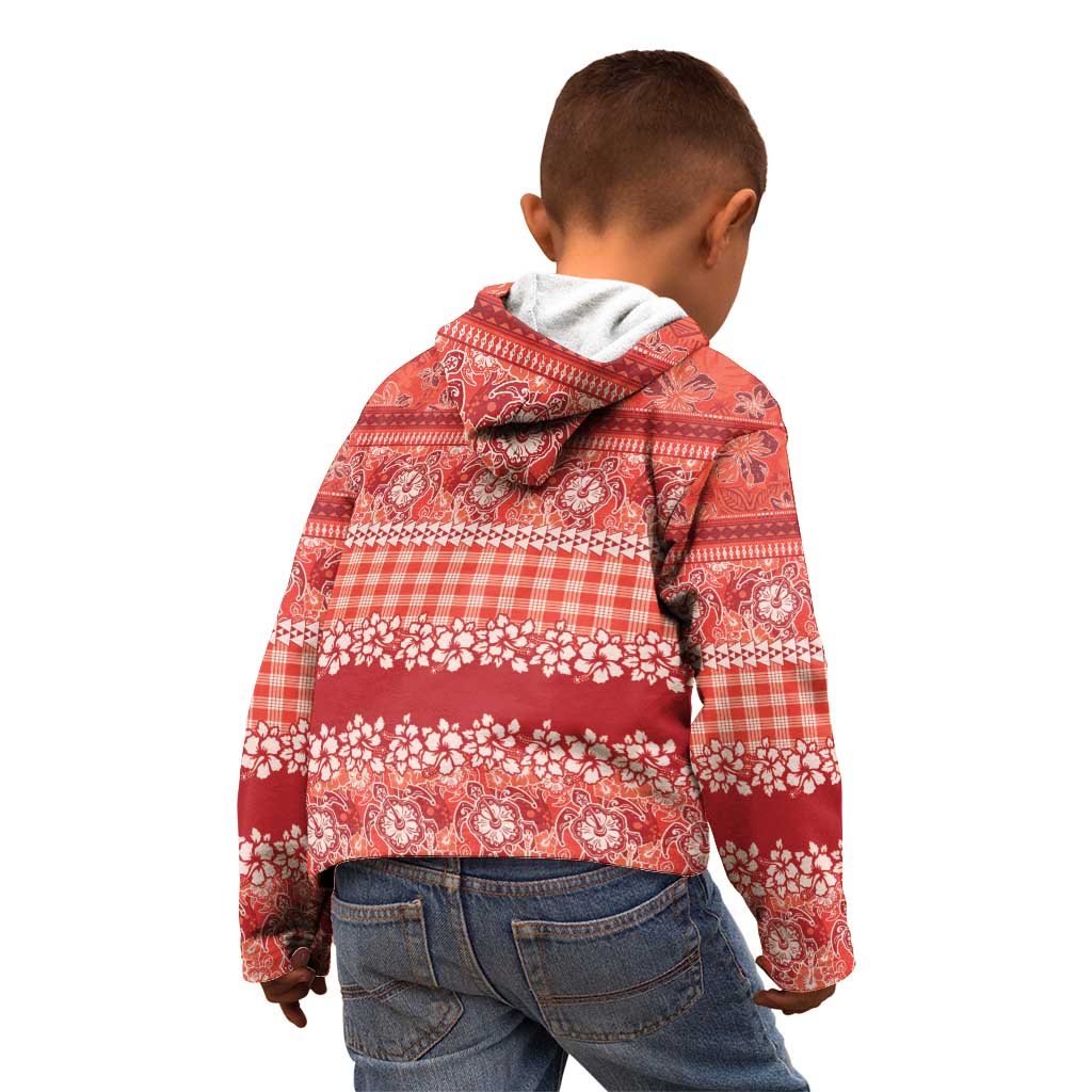 Hawaiian Hibiscus Honu Kid Hoodie Red Mele Kalikimaka Palaka Spirit LT9 - Polynesian Pride