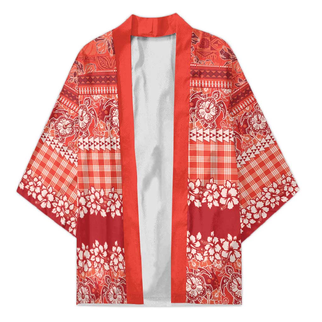 Hawaiian Hibiscus Honu Kimono Red Mele Kalikimaka Palaka Spirit LT9 Unisex Red - Polynesian Pride