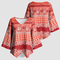 Hawaiian Hibiscus Honu Kimono Sleeve Blouse Red Mele Kalikimaka Palaka Spirit LT9 - Polynesian Pride
