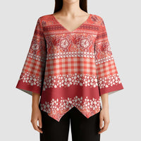 Hawaiian Hibiscus Honu Kimono Sleeve Blouse Red Mele Kalikimaka Palaka Spirit LT9 - Polynesian Pride