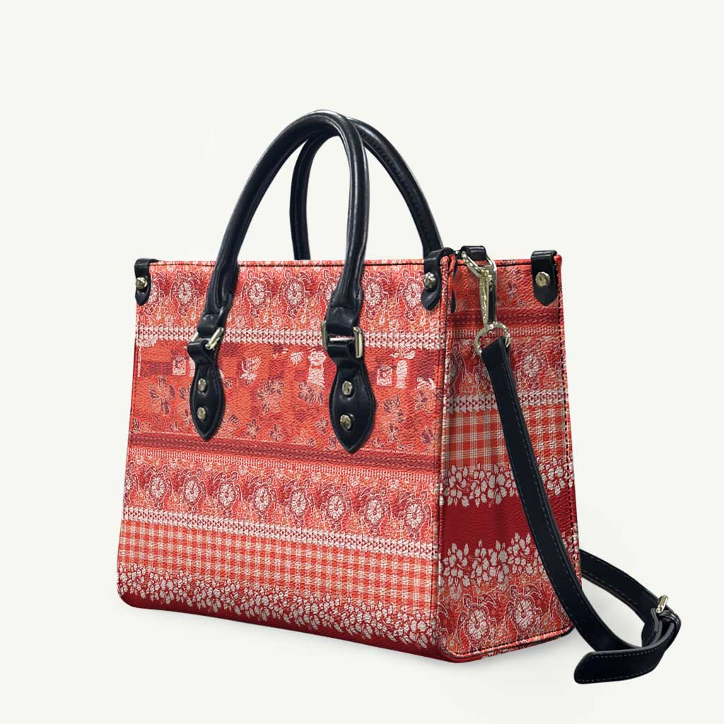 Hawaiian Hibiscus Honu Leather Bag Red Mele Kalikimaka Palaka Spirit LT9 Red - Polynesian Pride