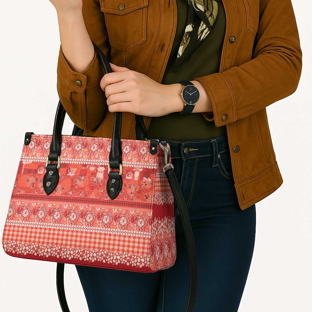 Hawaiian Hibiscus Honu Leather Bag Red Mele Kalikimaka Palaka Spirit LT9 - Polynesian Pride