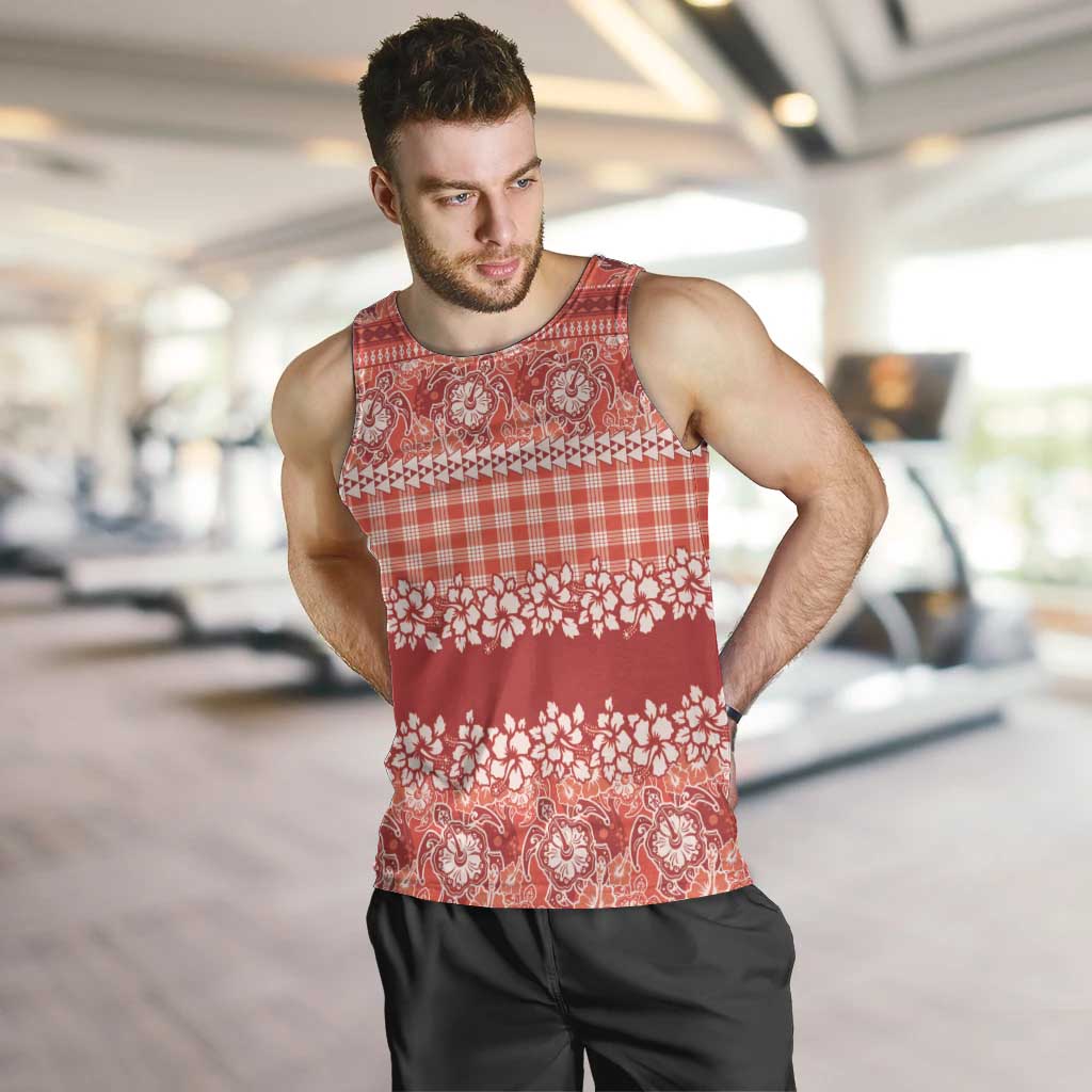 Hawaiian Hibiscus Honu Men Tank Top Red Mele Kalikimaka Palaka Spirit LT9 Red - Polynesian Pride