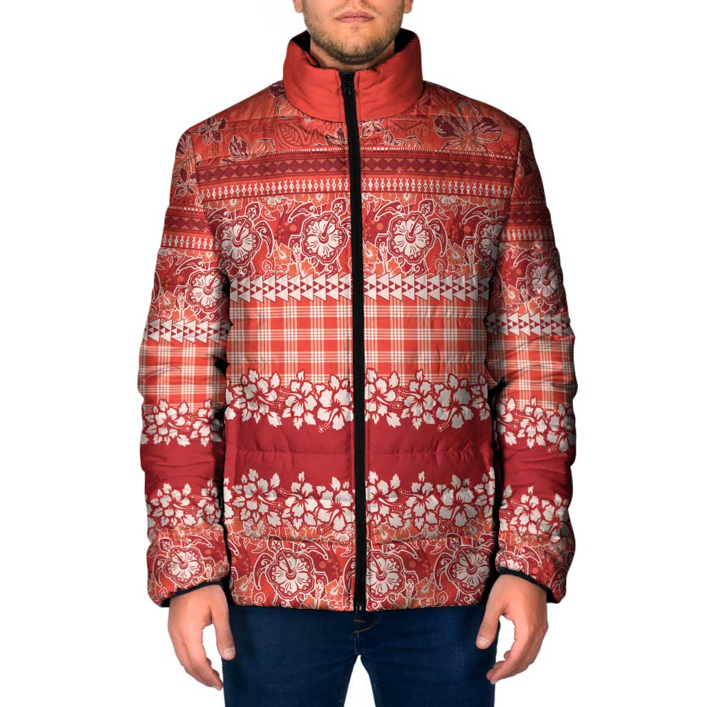 Hawaiian Hibiscus Honu Padded Jacket Red Mele Kalikimaka Palaka Spirit LT9 Men Red - Polynesian Pride