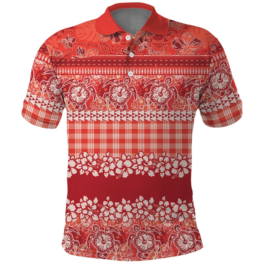 Hawaiian Hibiscus Honu Polo Shirt Red Mele Kalikimaka Palaka Spirit LT9 Red - Polynesian Pride