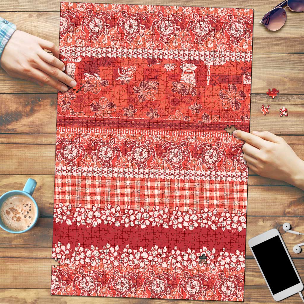 Hawaiian Hibiscus Honu Puzzle Red Mele Kalikimaka Palaka Spirit LT9 Red - Polynesian Pride