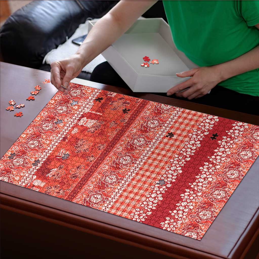 Hawaiian Hibiscus Honu Puzzle Red Mele Kalikimaka Palaka Spirit LT9 - Polynesian Pride