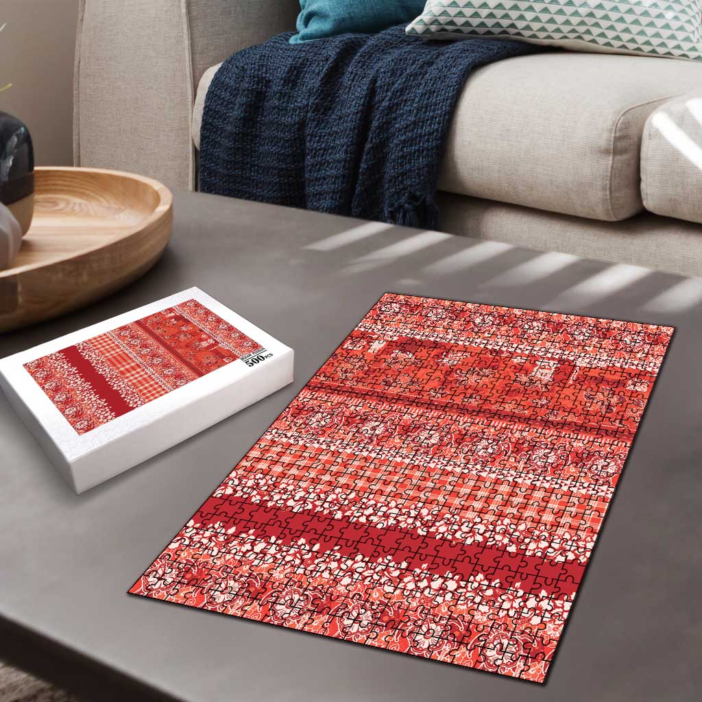 Hawaiian Hibiscus Honu Puzzle Red Mele Kalikimaka Palaka Spirit LT9 - Polynesian Pride