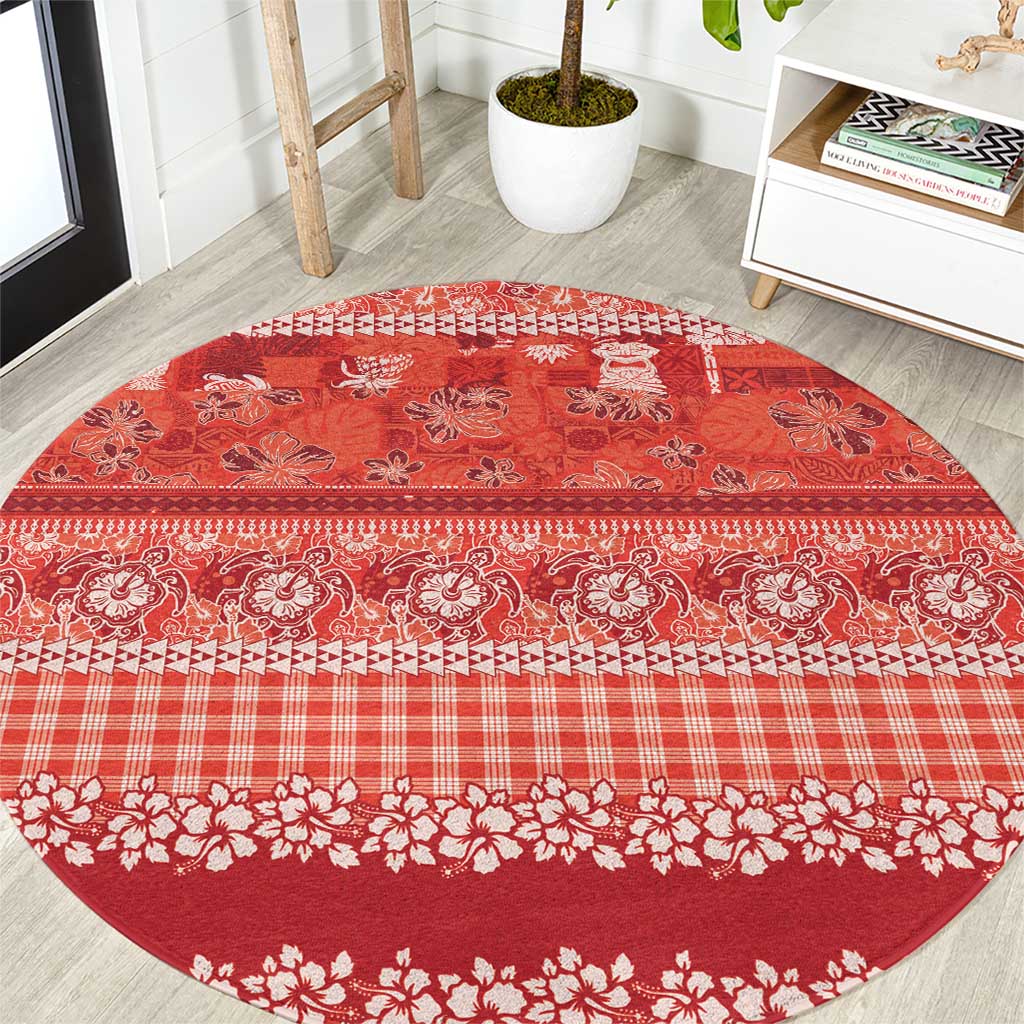 Hawaiian Hibiscus Honu Round Carpet Red Mele Kalikimaka Palaka Spirit LT9 Red - Polynesian Pride