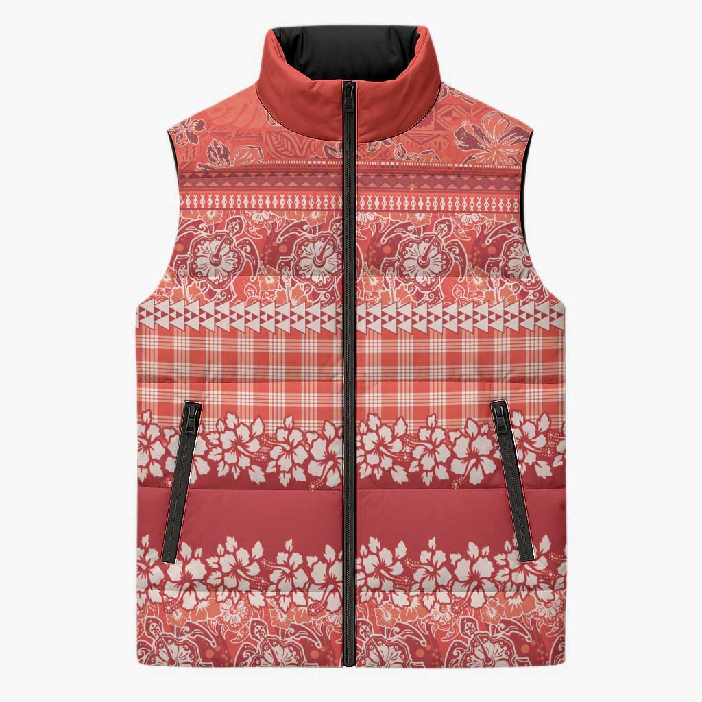 Hawaiian Hibiscus Honu Sleeveless Puffer Jacket Red Mele Kalikimaka Palaka Spirit LT9 Unisex Red - Polynesian Pride