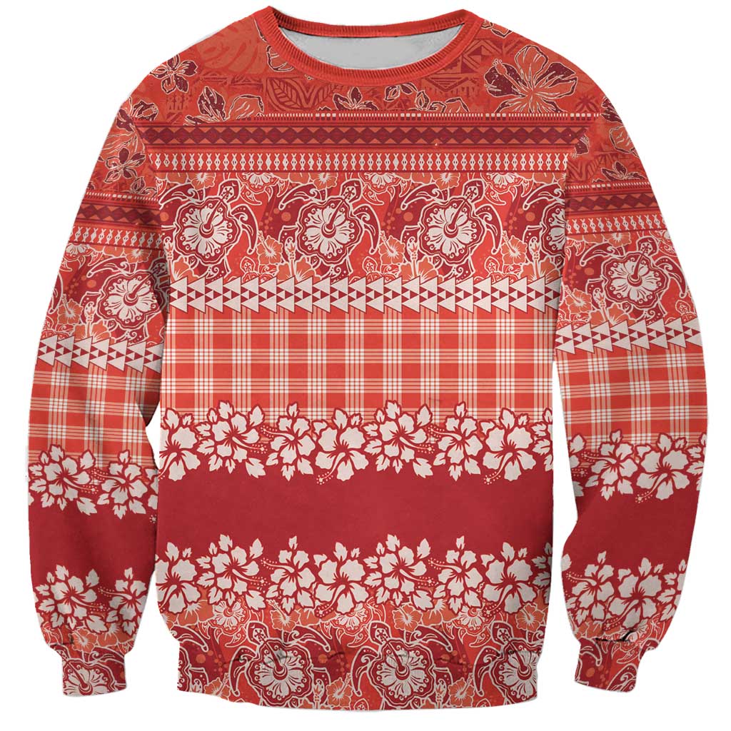 Hawaiian Hibiscus Honu Sweatshirt Red Mele Kalikimaka Palaka Spirit LT9 Unisex Red - Polynesian Pride