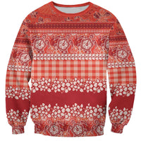 Hawaiian Hibiscus Honu Sweatshirt Red Mele Kalikimaka Palaka Spirit LT9 Unisex Red - Polynesian Pride