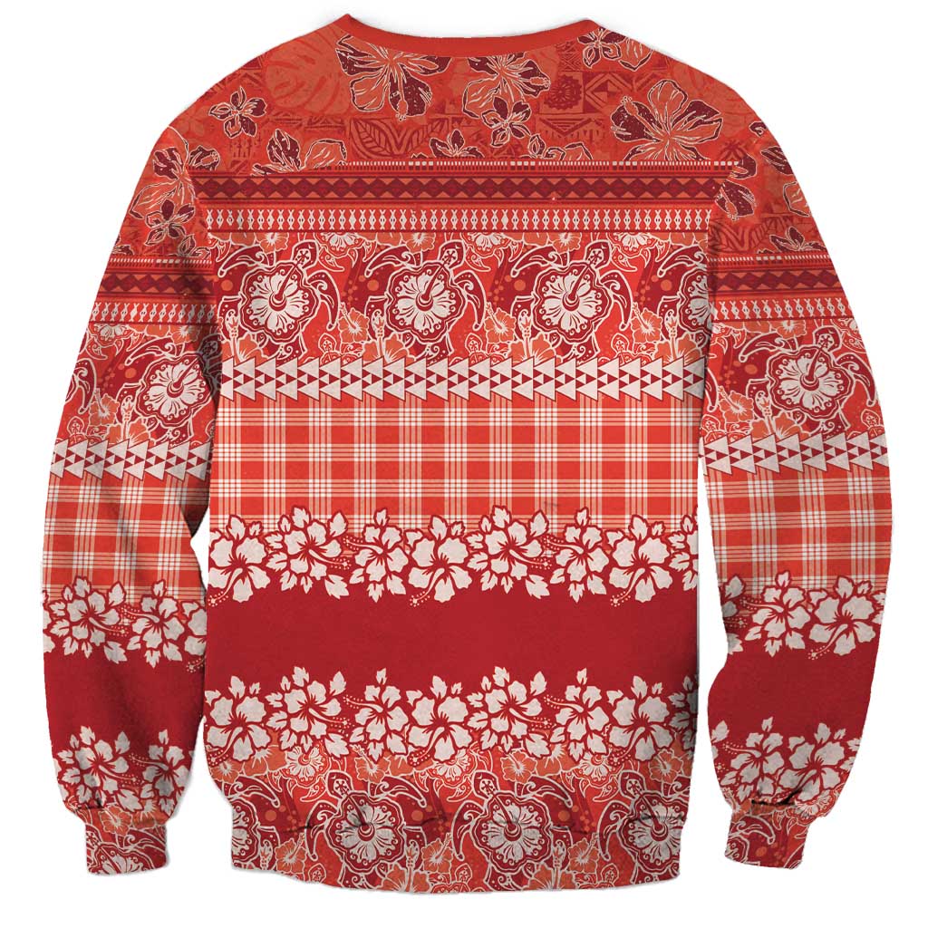Hawaiian Hibiscus Honu Sweatshirt Red Mele Kalikimaka Palaka Spirit LT9 - Polynesian Pride