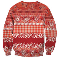 Hawaiian Hibiscus Honu Sweatshirt Red Mele Kalikimaka Palaka Spirit LT9 - Polynesian Pride