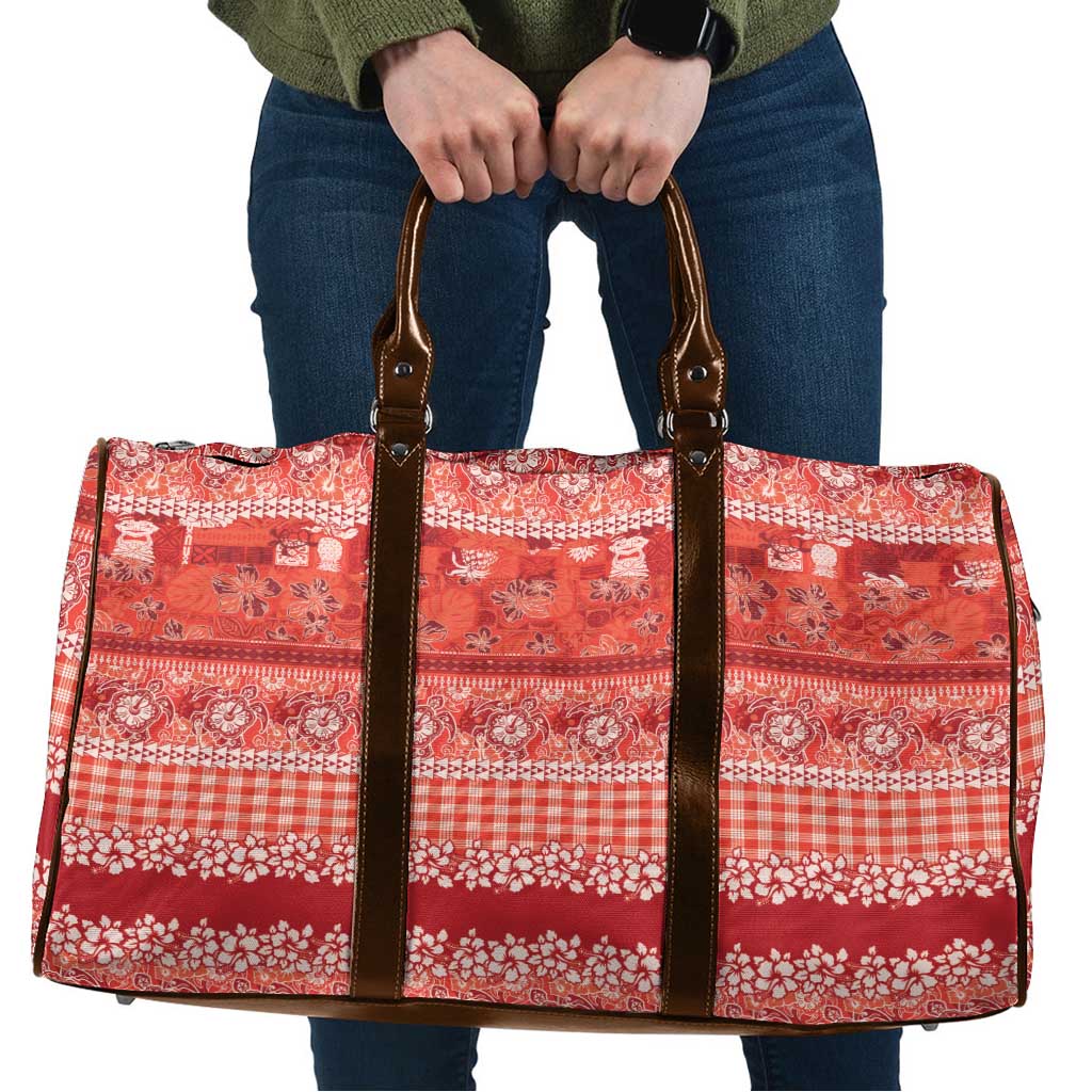 Hawaiian Hibiscus Honu Travel Bag Red Mele Kalikimaka Palaka Spirit LT9 Red - Polynesian Pride