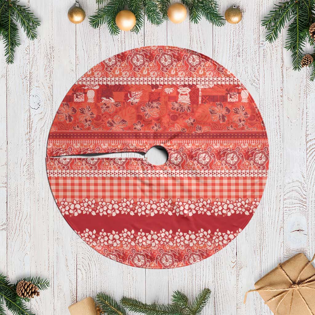 Hawaiian Hibiscus Honu Tree Skirt Red Mele Kalikimaka Palaka Spirit LT9 Casual Red - Polynesian Pride