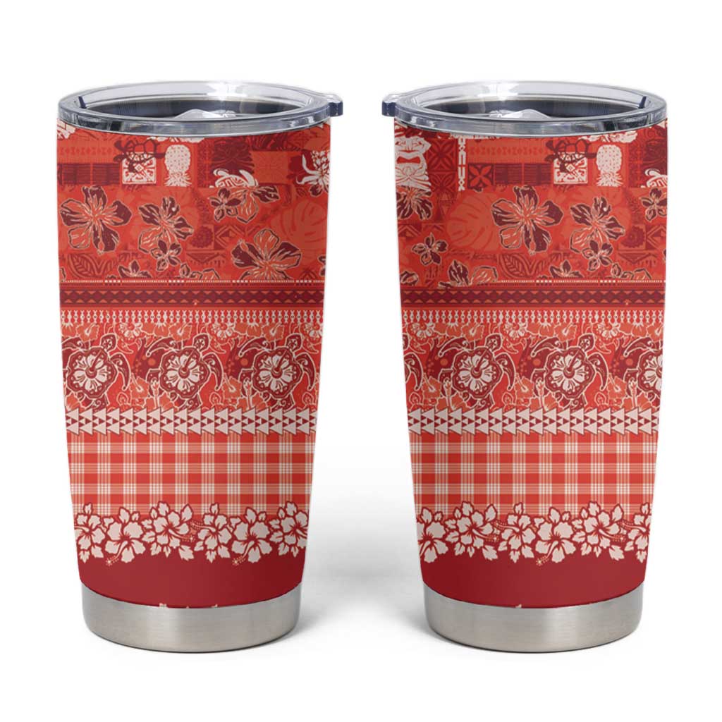 Hawaiian Hibiscus Honu Tumbler Cup Red Mele Kalikimaka Palaka Spirit LT9 Red - Polynesian Pride