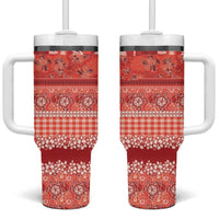Hawaiian Hibiscus Honu Tumbler With Handle Red Mele Kalikimaka Palaka Spirit LT9 One Size: 40 oz Red - Polynesian Pride