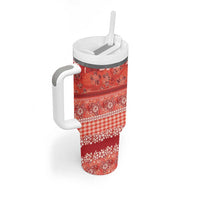 Hawaiian Hibiscus Honu Tumbler With Handle Red Mele Kalikimaka Palaka Spirit LT9 - Polynesian Pride
