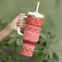 Hawaiian Hibiscus Honu Tumbler With Handle Red Mele Kalikimaka Palaka Spirit LT9 - Polynesian Pride