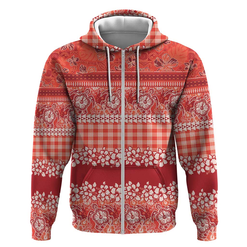Hawaiian Hibiscus Honu Zip Hoodie Red Mele Kalikimaka Palaka Spirit LT9 Zip Hoodie Red - Polynesian Pride
