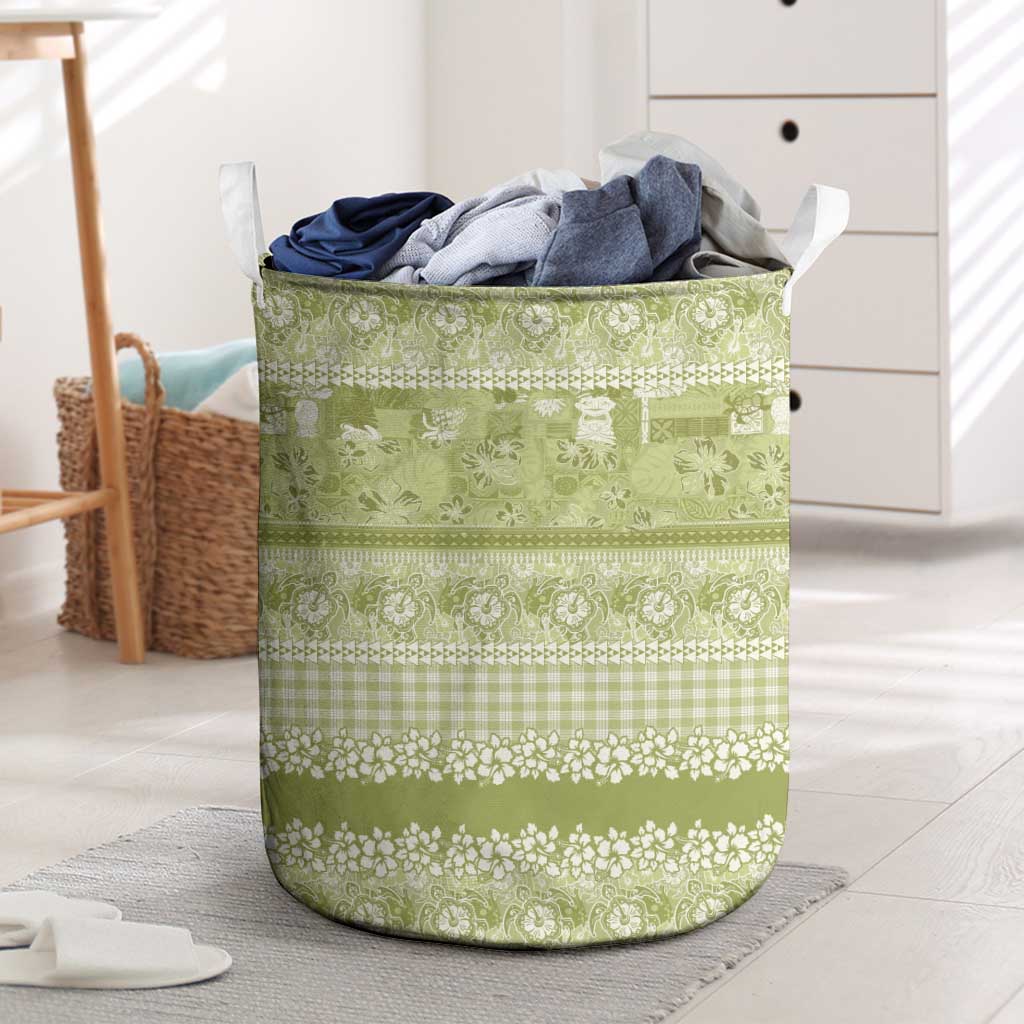 Hawaiian Hibiscus Honu Laundry Basket Sage Green Mele Kalikimaka Palaka Spirit LT9 Sage Green - Polynesian Pride