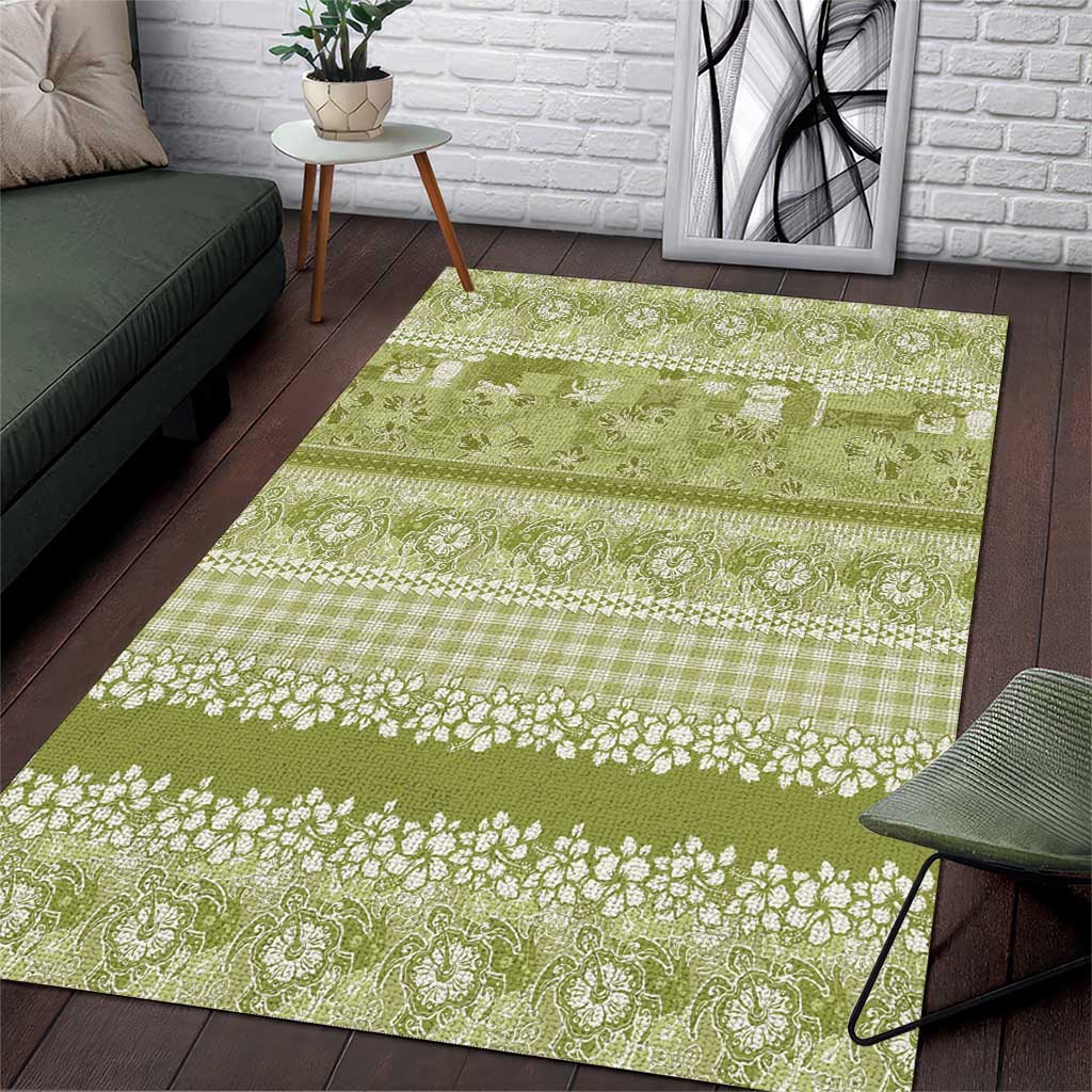 Hawaiian Hibiscus Honu Area Rug Sage Green Mele Kalikimaka Palaka Spirit LT9 Sage Green - Polynesian Pride
