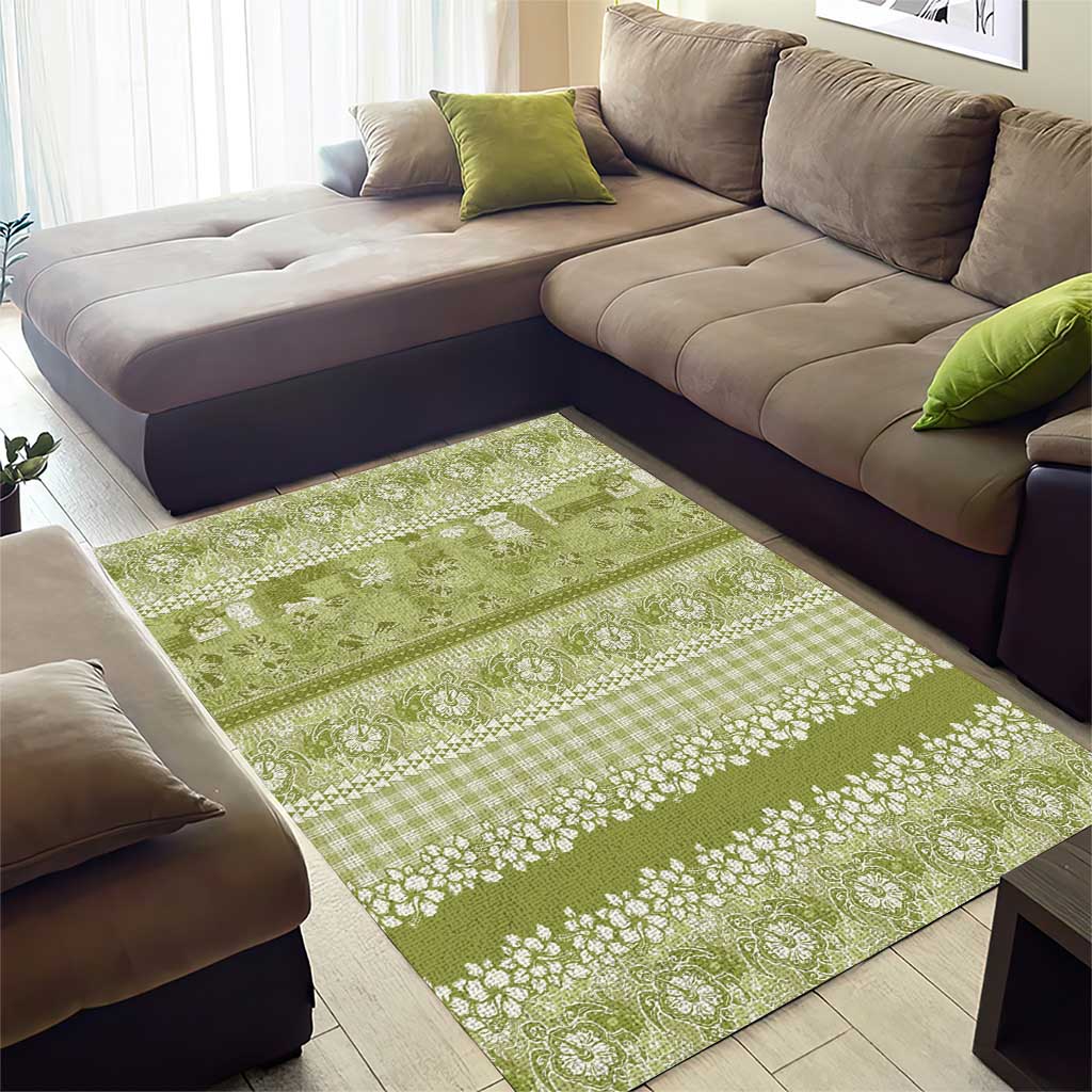 Hawaiian Hibiscus Honu Area Rug Sage Green Mele Kalikimaka Palaka Spirit LT9 - Polynesian Pride