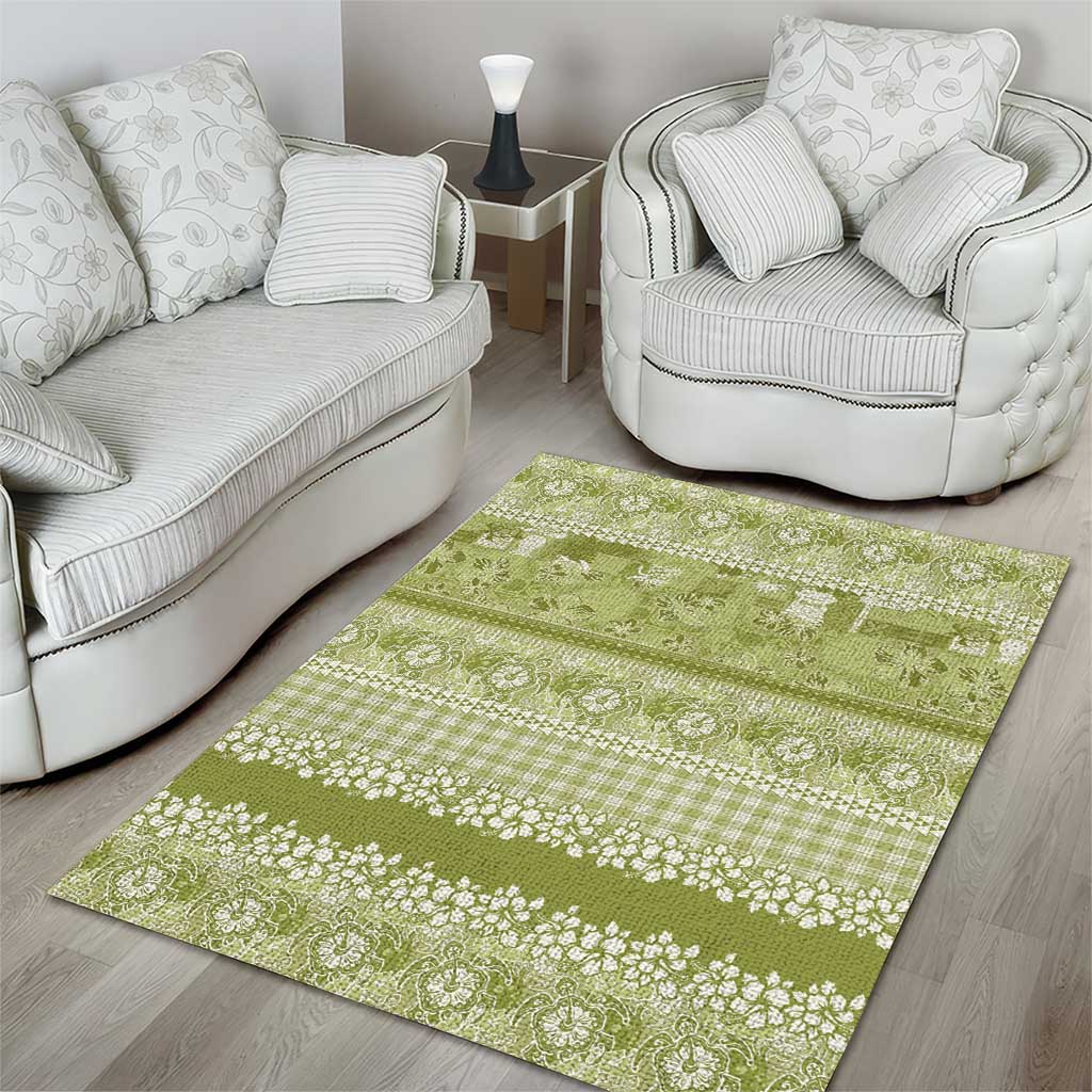 Hawaiian Hibiscus Honu Area Rug Sage Green Mele Kalikimaka Palaka Spirit LT9 - Polynesian Pride
