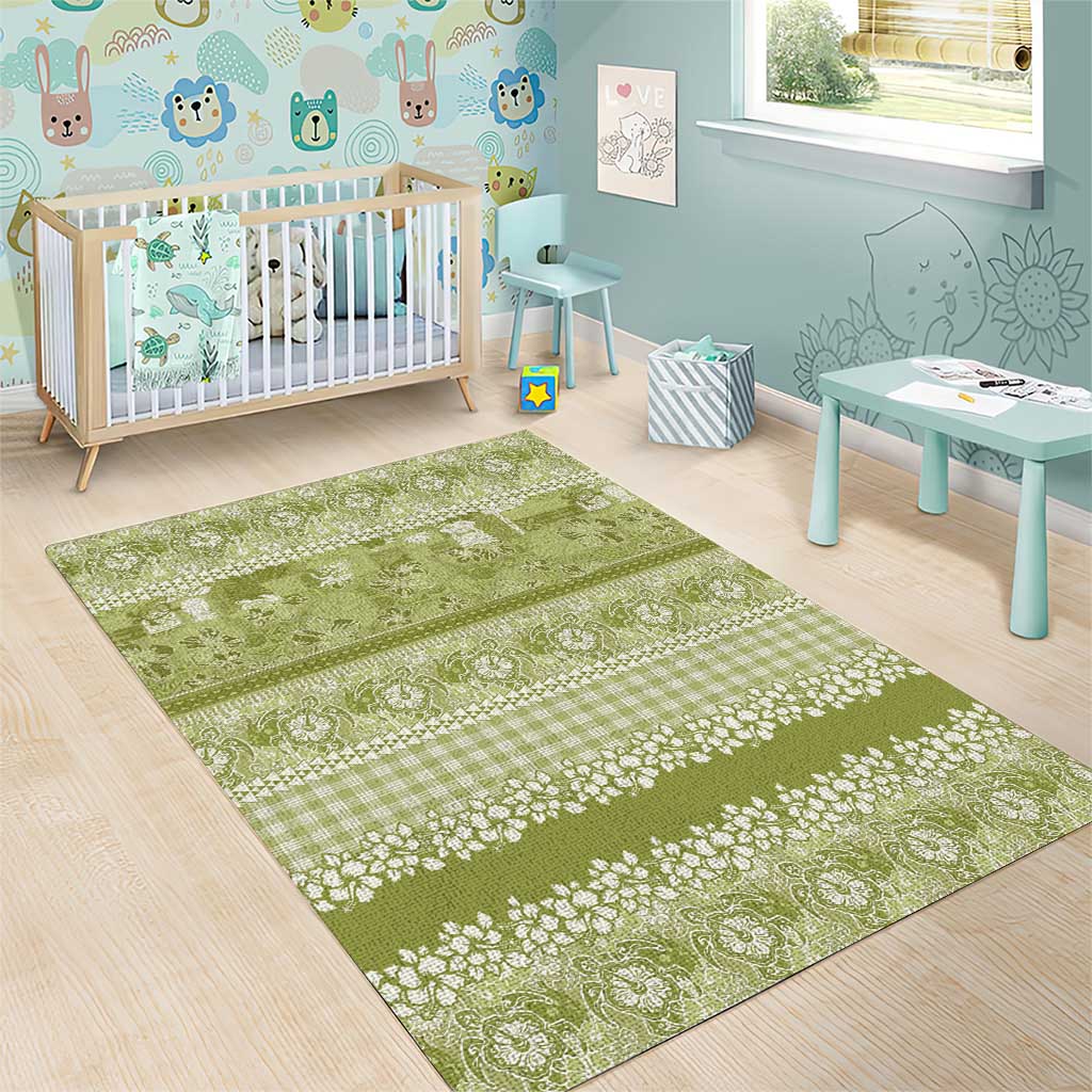 Hawaiian Hibiscus Honu Area Rug Sage Green Mele Kalikimaka Palaka Spirit LT9 - Polynesian Pride