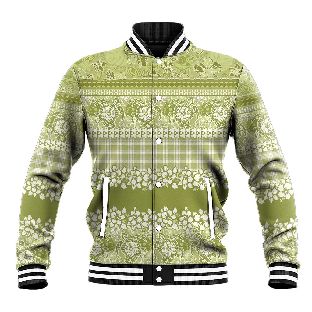 Hawaiian Hibiscus Honu Baseball Jacket Sage Green Mele Kalikimaka Palaka Spirit LT9 Unisex Sage Green - Polynesian Pride