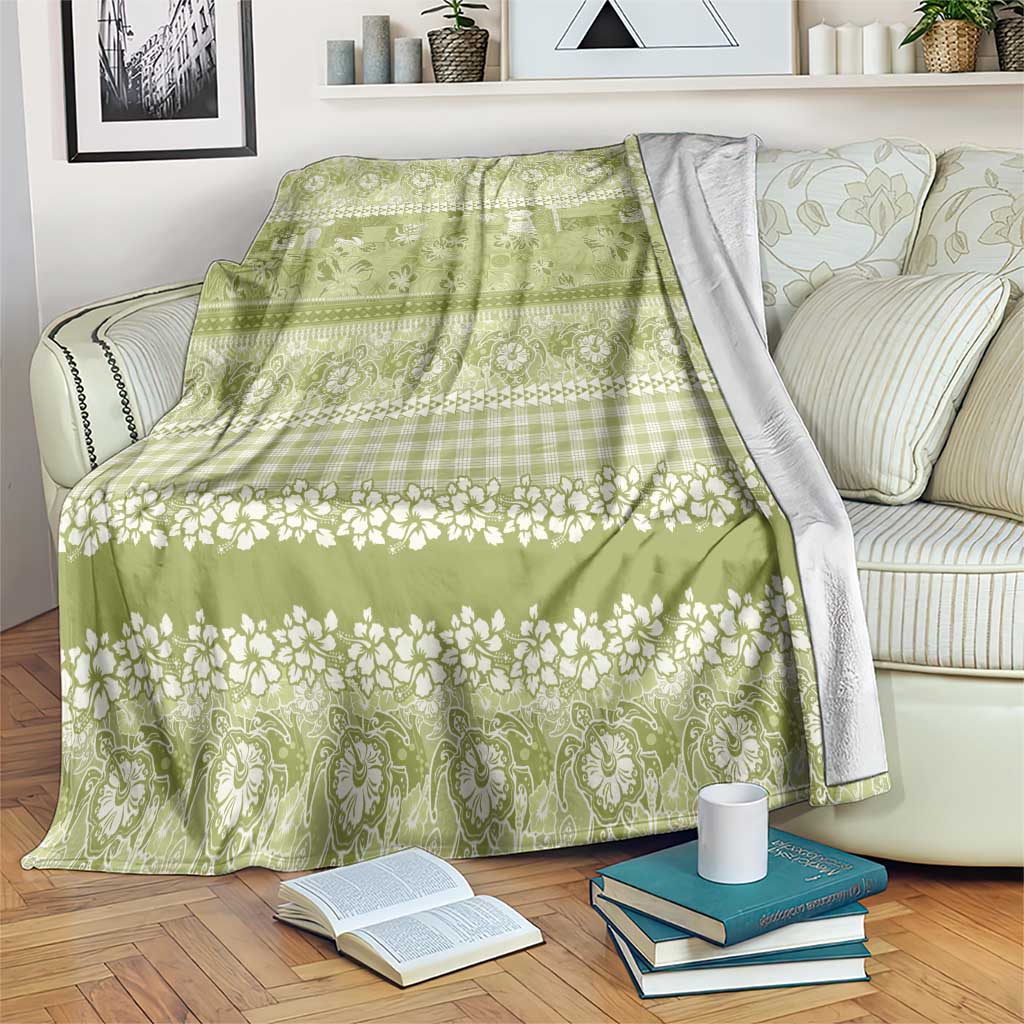 Hawaiian Hibiscus Honu Blanket Sage Green Mele Kalikimaka Palaka Spirit LT9 Sage Green - Polynesian Pride