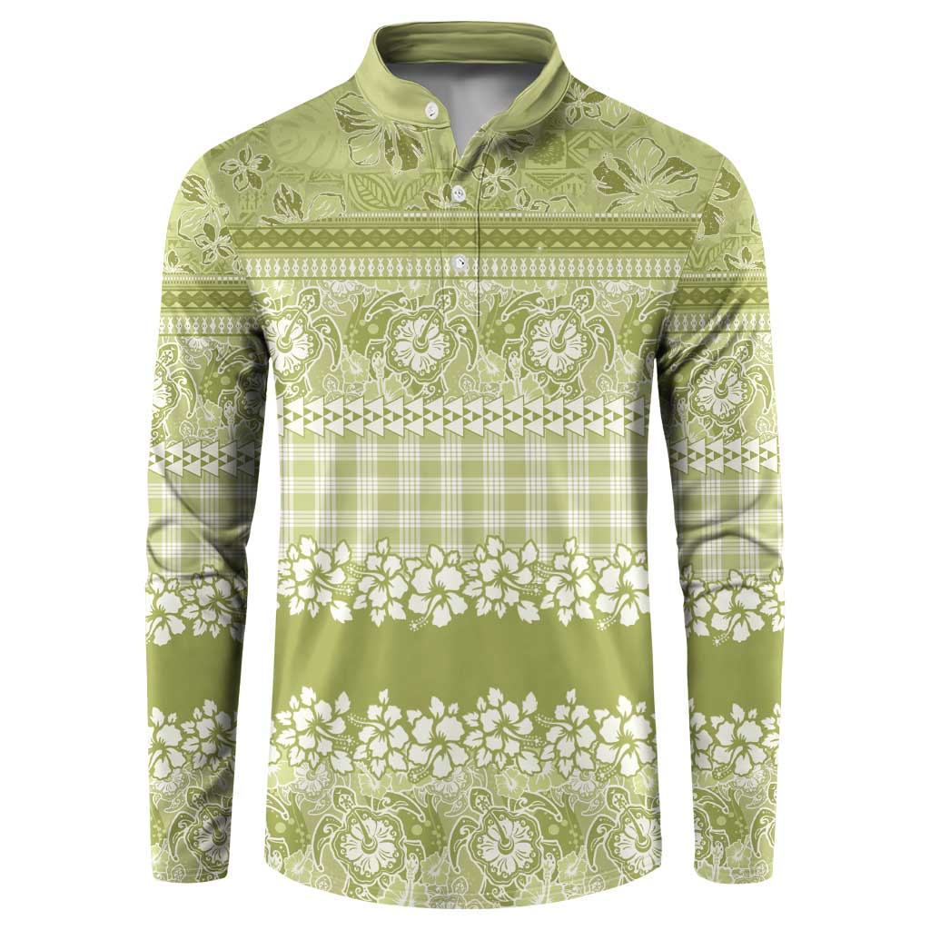 Hawaiian Hibiscus Honu Button Sweatshirt Sage Green Mele Kalikimaka Palaka Spirit LT9 Sage Green - Polynesian Pride