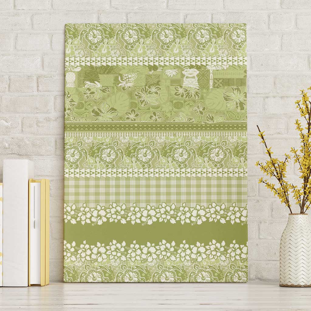 Hawaiian Hibiscus Honu Canvas Wall Art Sage Green Mele Kalikimaka Palaka Spirit LT9 Without Frame Sage Green - Polynesian Pride