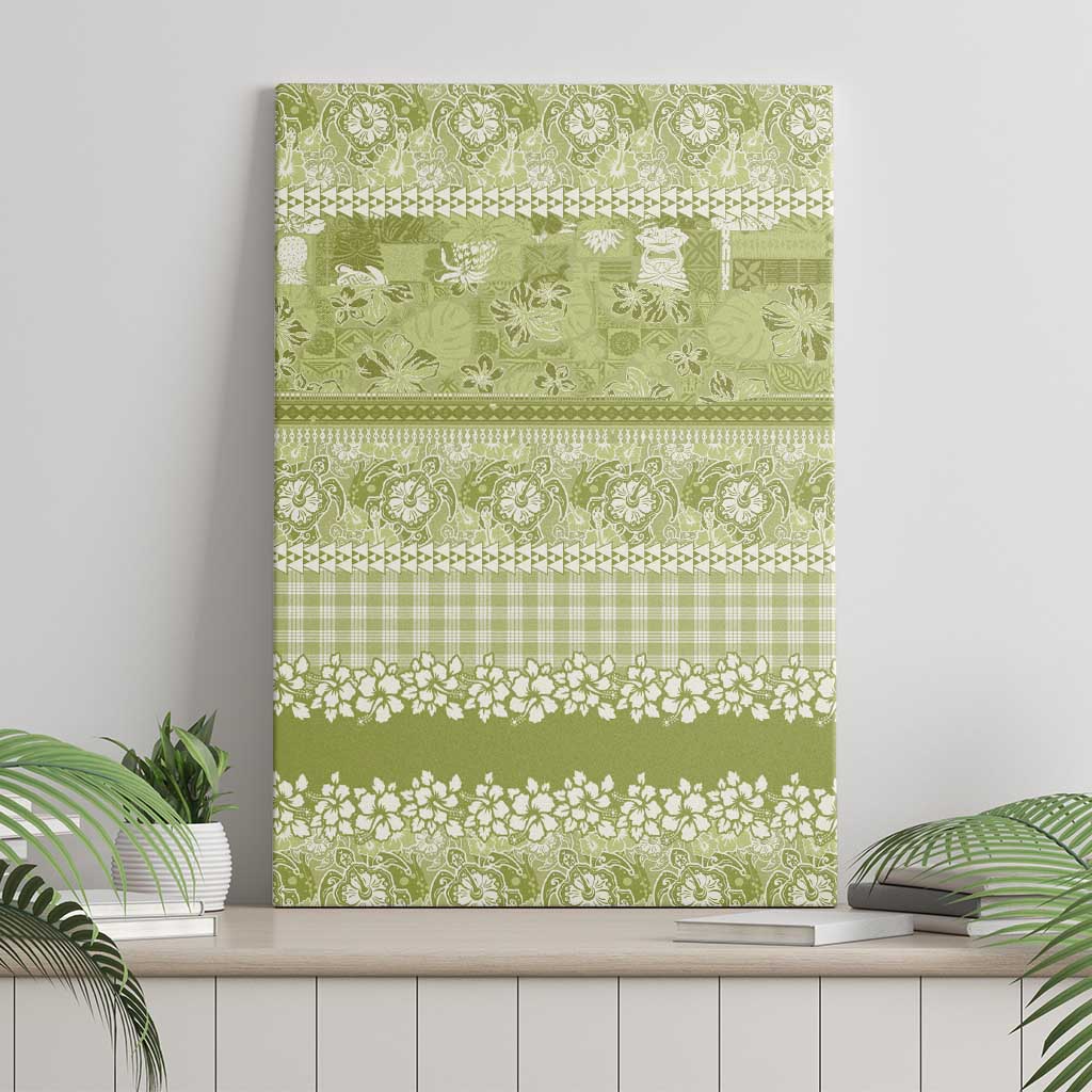 Hawaiian Hibiscus Honu Canvas Wall Art Sage Green Mele Kalikimaka Palaka Spirit LT9 - Polynesian Pride