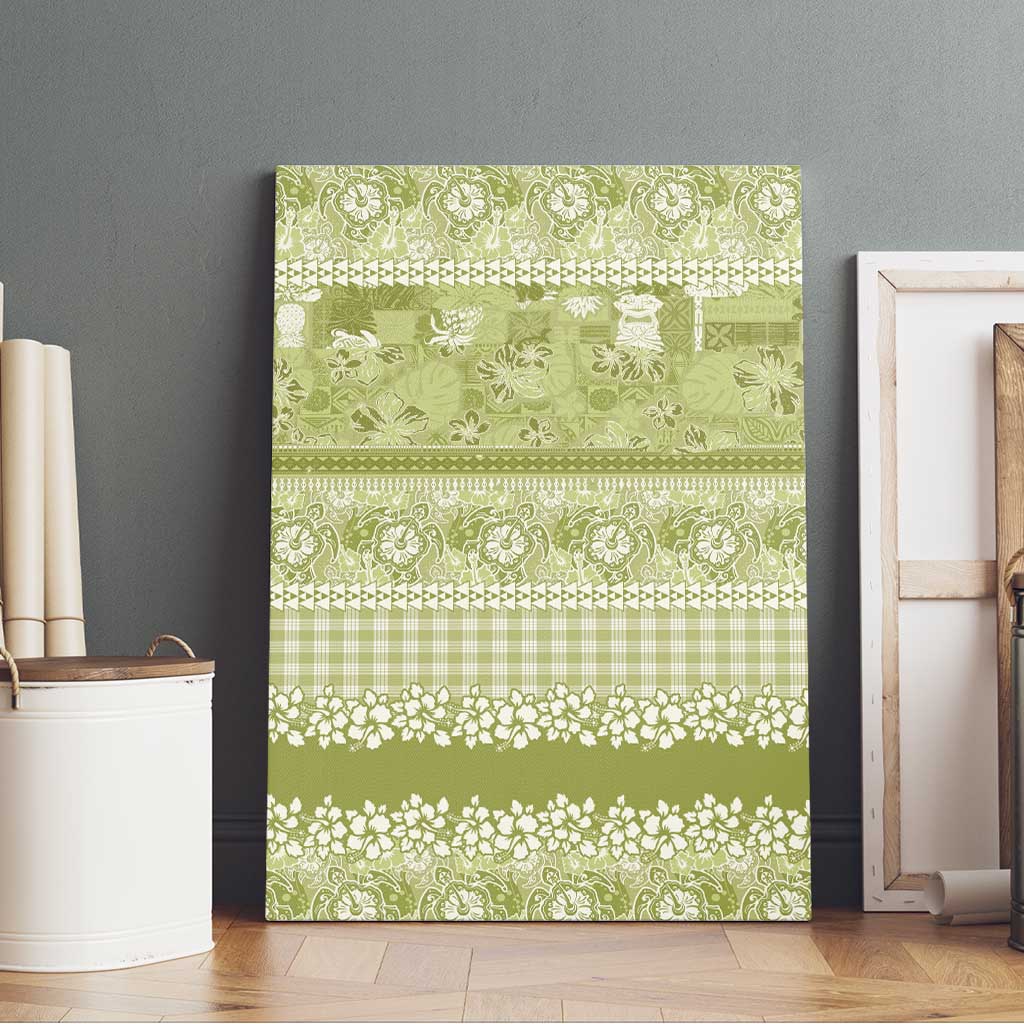 Hawaiian Hibiscus Honu Canvas Wall Art Sage Green Mele Kalikimaka Palaka Spirit LT9 - Polynesian Pride