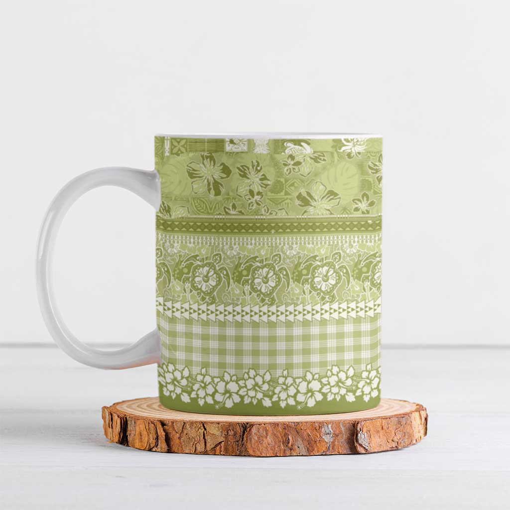 Hawaiian Hibiscus Honu Ceramic Mug Sage Green Mele Kalikimaka Palaka Spirit LT9 Sage Green - Polynesian Pride