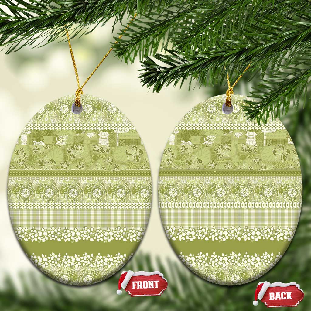 Hawaiian Hibiscus Honu Ceramic Ornament Sage Green Mele Kalikimaka Palaka Spirit LT9 Oval Sage Green - Polynesian Pride