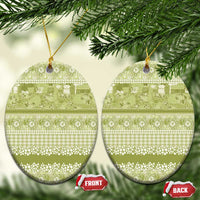 Hawaiian Hibiscus Honu Ceramic Ornament Sage Green Mele Kalikimaka Palaka Spirit LT9 Oval Sage Green - Polynesian Pride