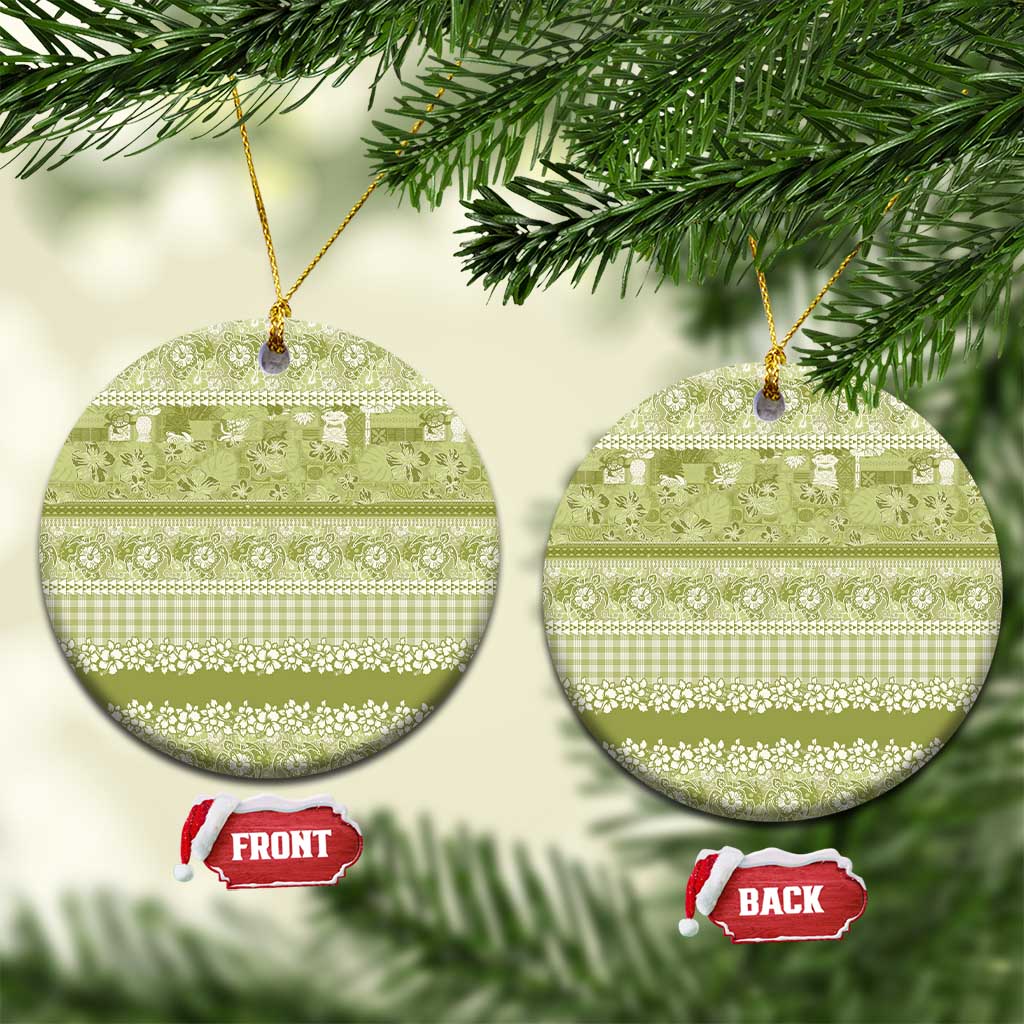 Hawaiian Hibiscus Honu Ceramic Ornament Sage Green Mele Kalikimaka Palaka Spirit LT9 Circle Sage Green - Polynesian Pride