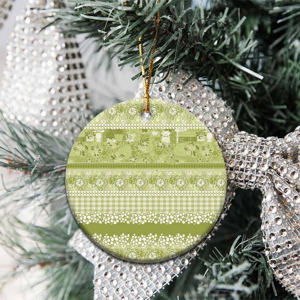 Hawaiian Hibiscus Honu Ceramic Ornament Sage Green Mele Kalikimaka Palaka Spirit LT9 - Polynesian Pride