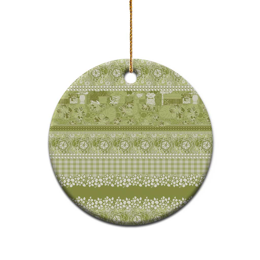 Hawaiian Hibiscus Honu Ceramic Ornament Sage Green Mele Kalikimaka Palaka Spirit LT9 - Polynesian Pride